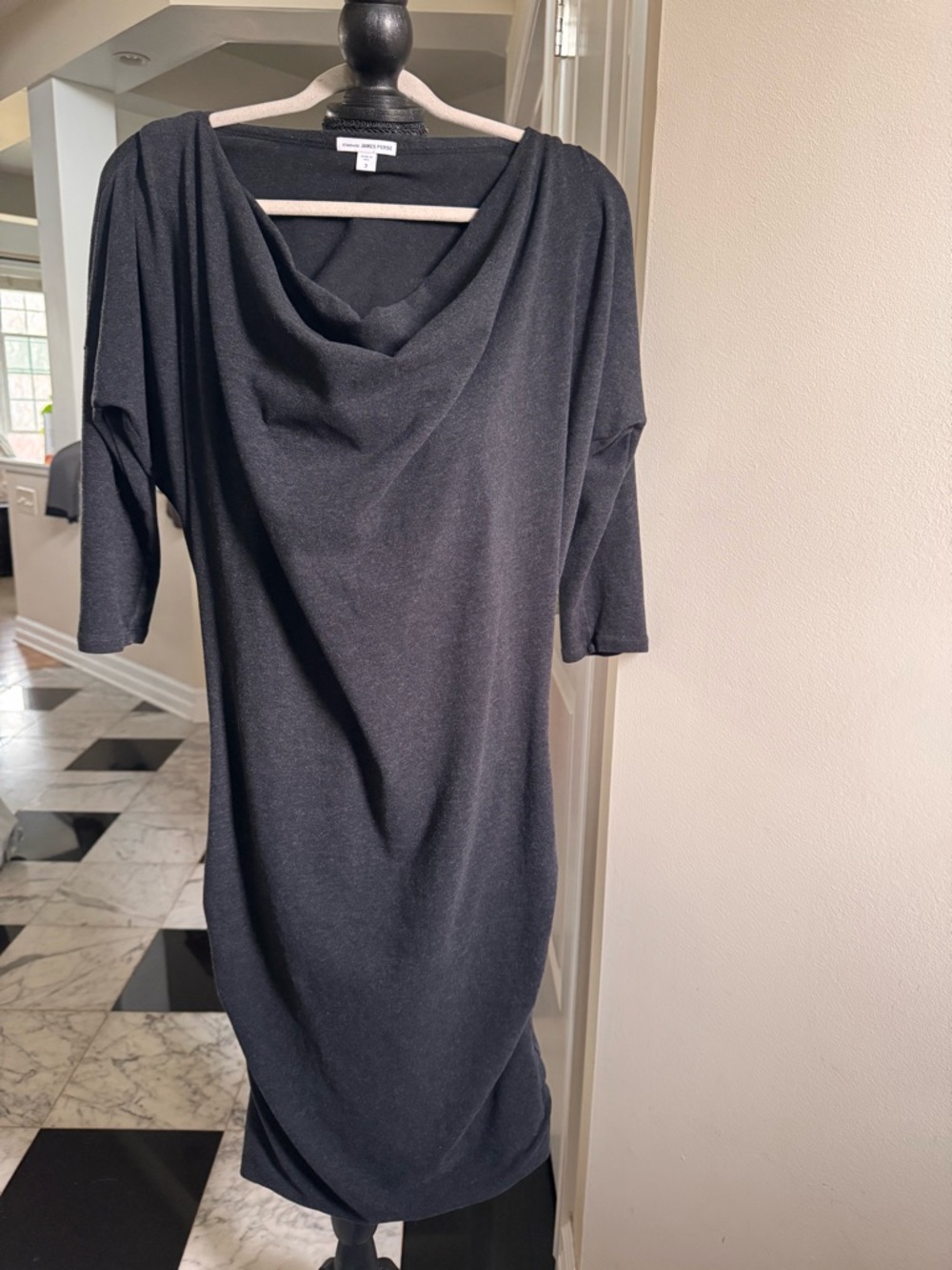 James Perse Standard Cowl Neck Dress Black Sz 3 Lg Dolman Sleeve 90’s minimalist
